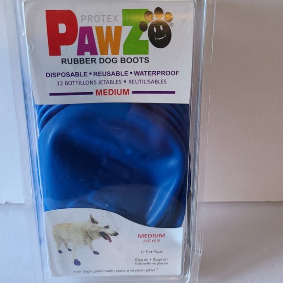 PAWZ RUBBER WATERPROOF  DOG BOOTS  MEDIUM SIZE -12 COUNT- BLUE - Picture 1 of 8